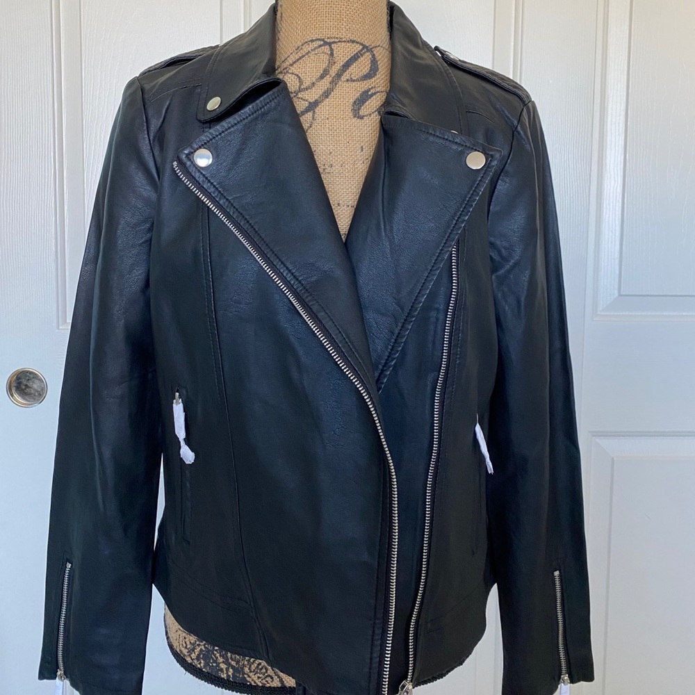 Faux leather motor jacket